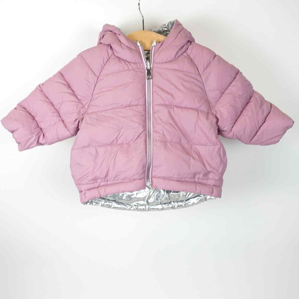 Mayoral Warm‎ Insulated Hooded Puffer Jacket Purple Metallic Silver Baby Sz 6m